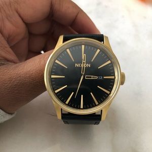 Nixon Sentry Leather Gold and Black Watch